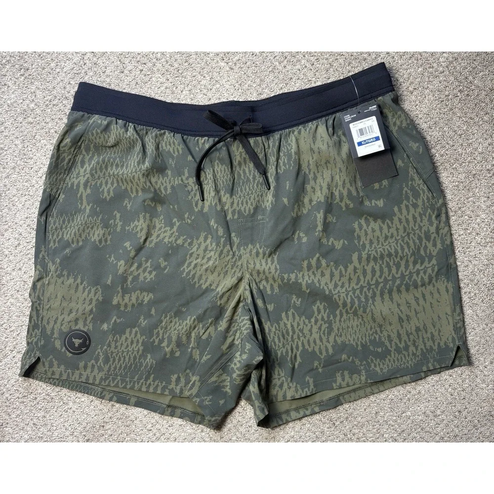 Under Armour Men's XL Project Rock Boardshorts Loose Shorts Marine OD Green NEW